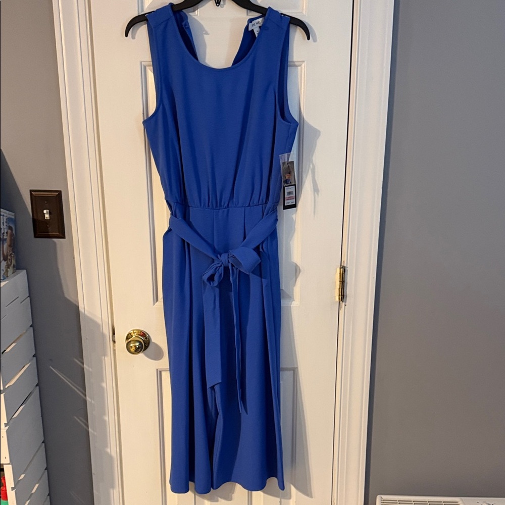 NWT Sleeveless Royal Blue Midi Jumpsuit with Tie Waist Size 10